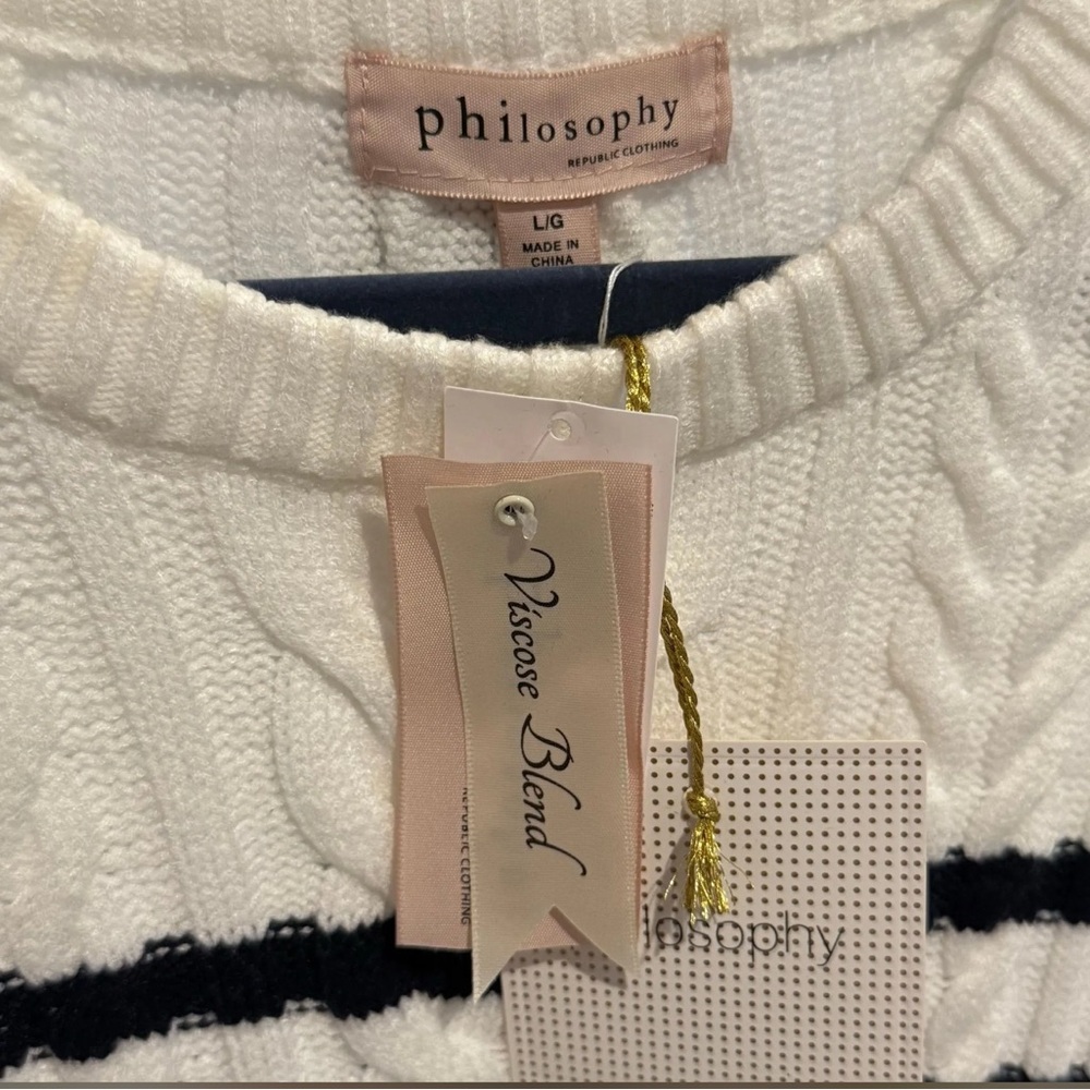 NWT Philosophy Cable Knit Sweater Size Large 23” PTP MSRP $98 Coastal Chic Cozy - Picture 3 of 8